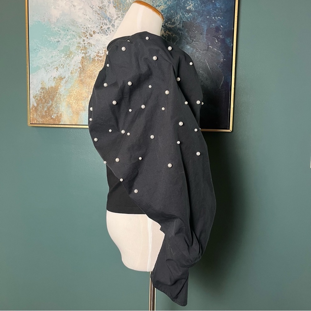 Zara Pearl-Embellished Puff Sleeve Top - Picture 5 of 7